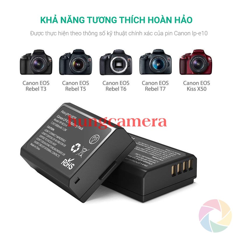 Bộ Pin Sạc đôi RAVPower Canon LP-E10 Cho Canon 3000D, 1500D, 1300D, 1200D, 1100D