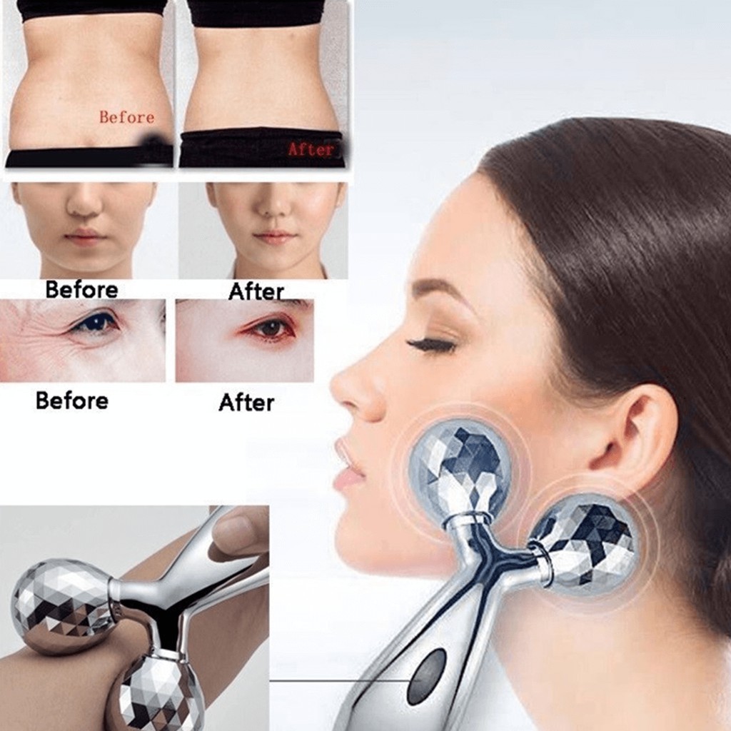 Cây Lăn Massage Mặt V-line 3D Cầm Tay Inox