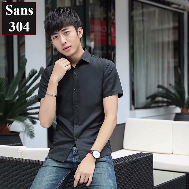 Áo sơ mi nam cộc tay hàn quốc Sans304 ngắn công sở đẹp trắng đen xanh somi cao cấp thời trang trẻ trung lịch lãm size S