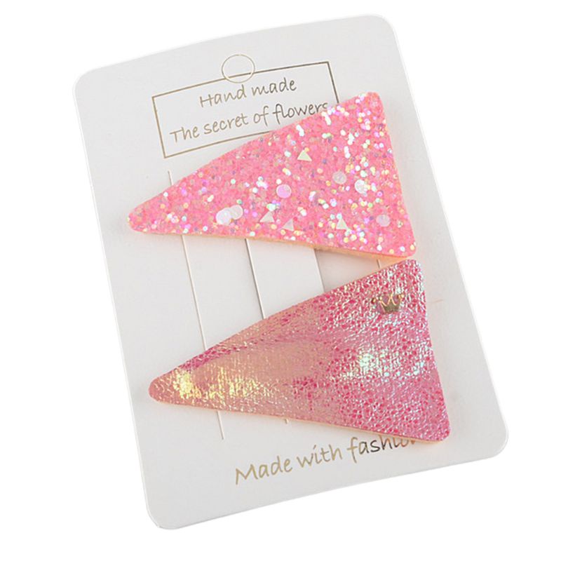 Set 2 Kẹp Tóc Da Giả Đính Kim Sa Lấp Lánh Cho Bé Gái