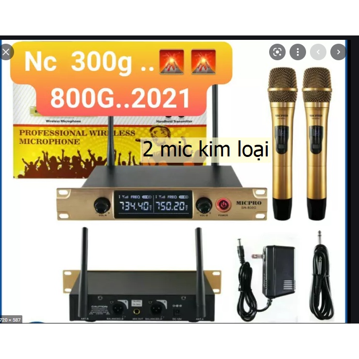 MICRO không dây  sh -chính hãng  800g 2021 2 thân mic kim loại chú hú tốt 200w 500w