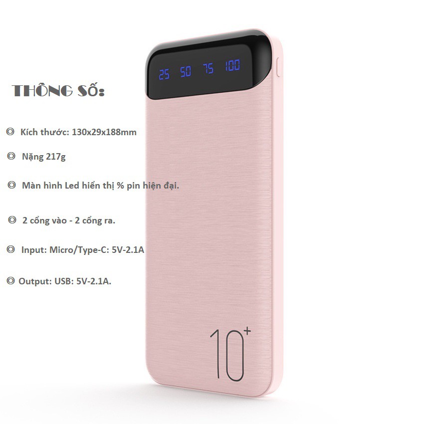 Sạc dự phòng chính hãng 10.000mAh|WK - WP161| Sạc nhanh |Tích hợp màn hình LED |Pin dự phòng cao cấp|LYNHSTORE21