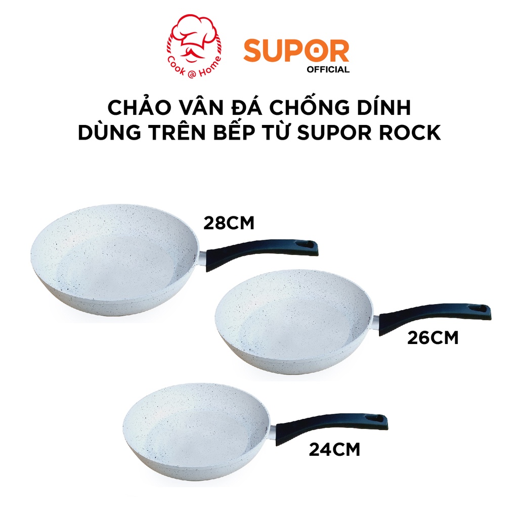 Chảo vân đá chống dính dùng trên bếp từ Supor Rock size 24, 26, 28cm -F23A24IH/F23A26IH/F23A28IH