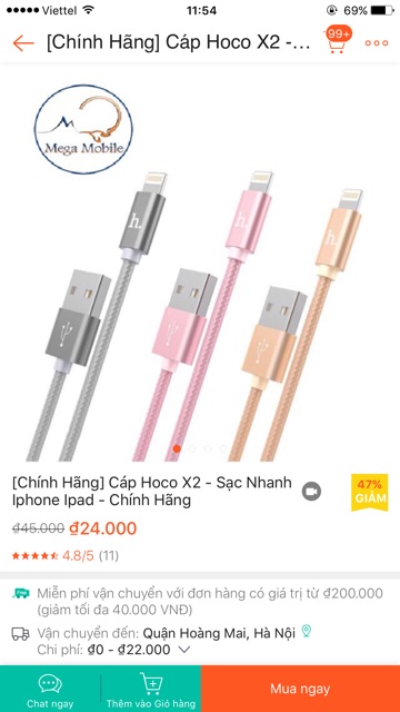 Cáp Chính Hãng Dành cho Iphone5678X