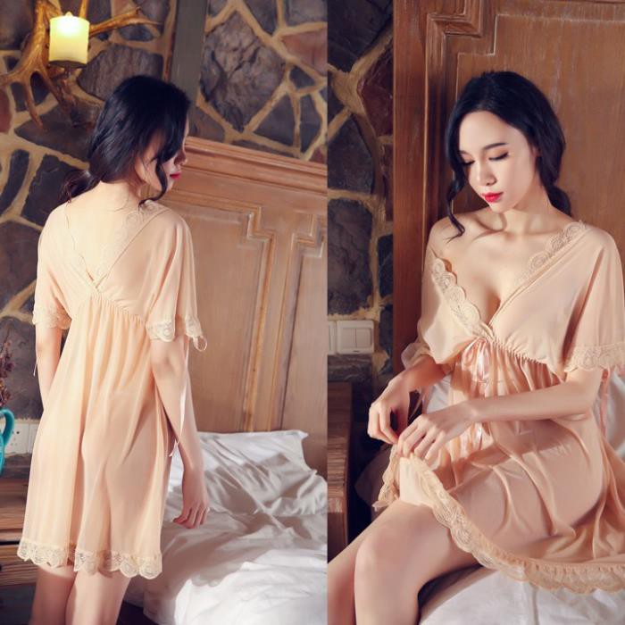 [HÀNG CAO CẤP] Váy ngủ ren sexy bẹt vai mặc hai kiểu đồ ngủ big size voan thun với màu hồng dễ thương Ly Ly Shop