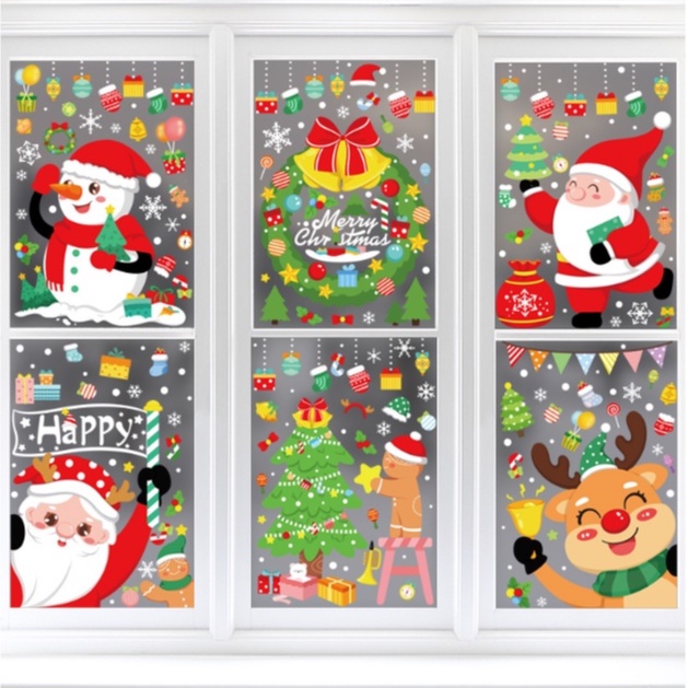 Decal dán cửa kính trang trí hình Ông già Noel Giáng Sinh Merry Chirsmast