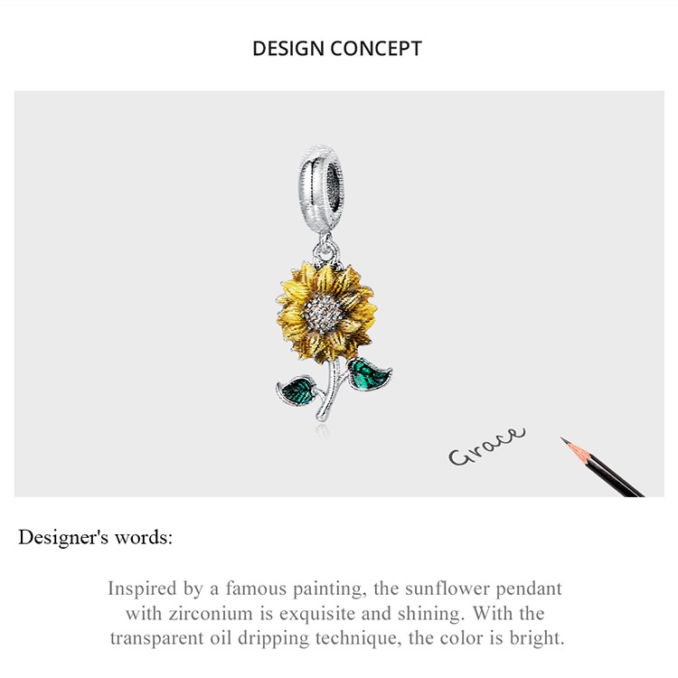 Mặt dây Bamoer bằng bạc 925 hình hoa hướng dương cho tự làm vòng tay thủ công SCC2079