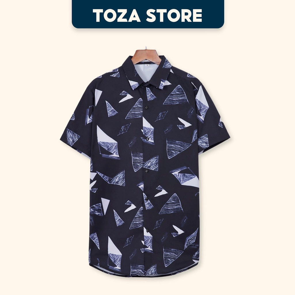 Áo sơ mi nam hoạ tiết chất liệu lụa ép, áo sơ mi đi biển TOZA TR33