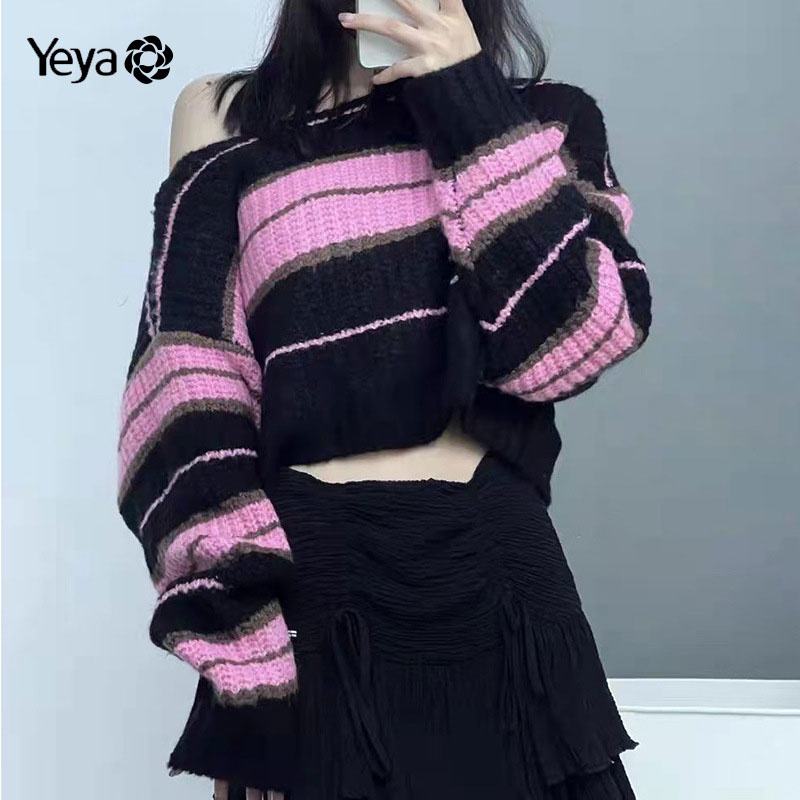 Áo len lửng YEYA tay dài kẻ sọc hợp thời trang