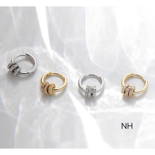 Bông Tai Nữ Bạc 925 Mạ Vàng, Đính Đá Khoen Tròn Sang Trọng Cho Phái Nữ