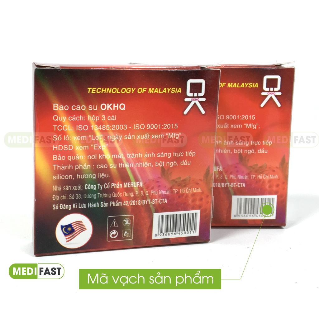 Bao cao su Ok vị dâu - Luôn che tên sản phẩm - Hộp 3 chiếc