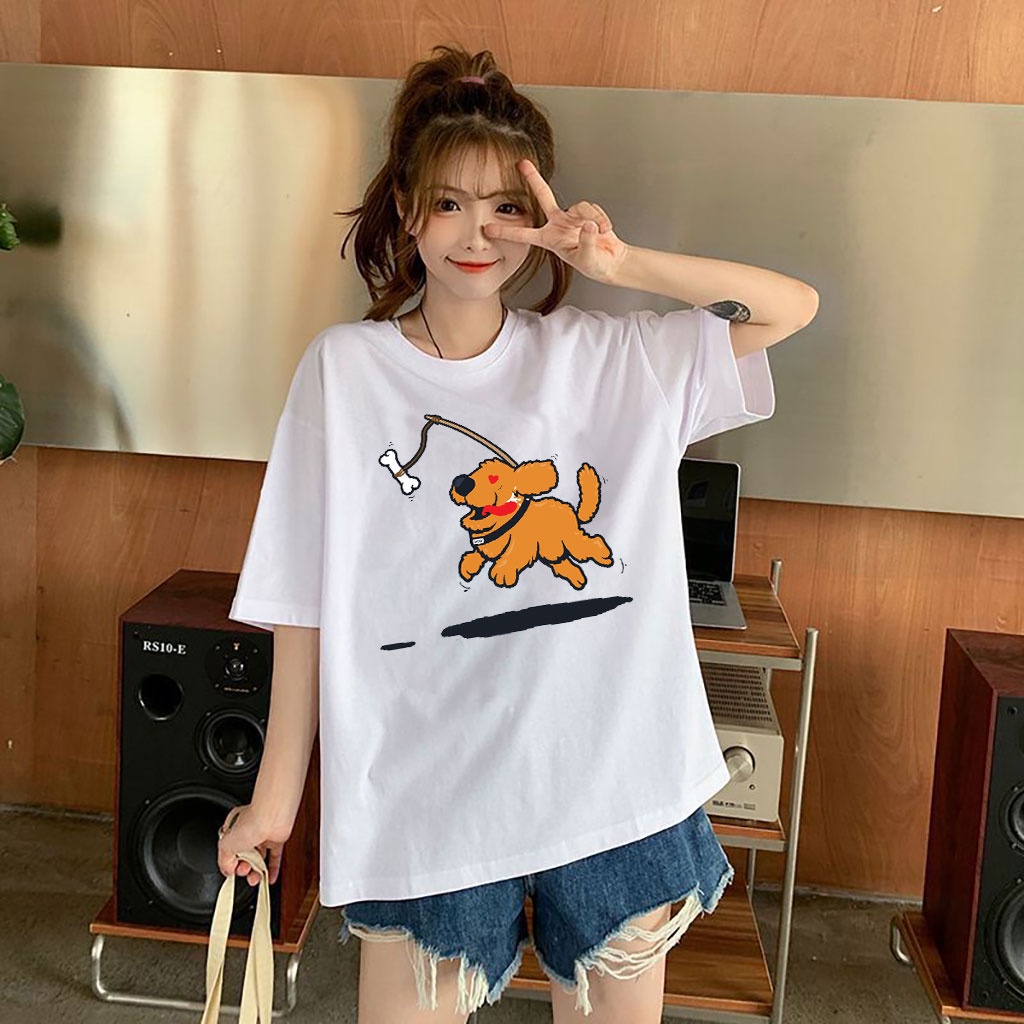 Áo thun kiểu Unisex chó gặm xương Chất coton mát mịn , Cute dễ thương  Tay lỡ, Cao cấp AAL202112014