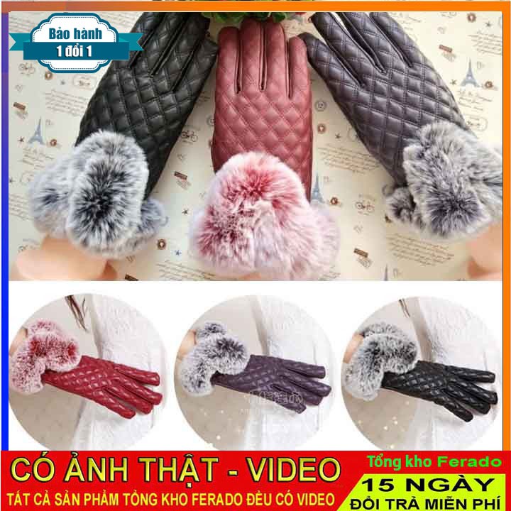 găng tay nữ lót lông thời trang