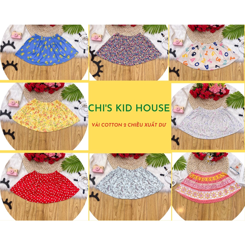 CHÂN VÁY SIZE ĐẠI CHO BÉ THUN COTTON CÓ QUẦN ĐÙI CHIP BÊN TRONG