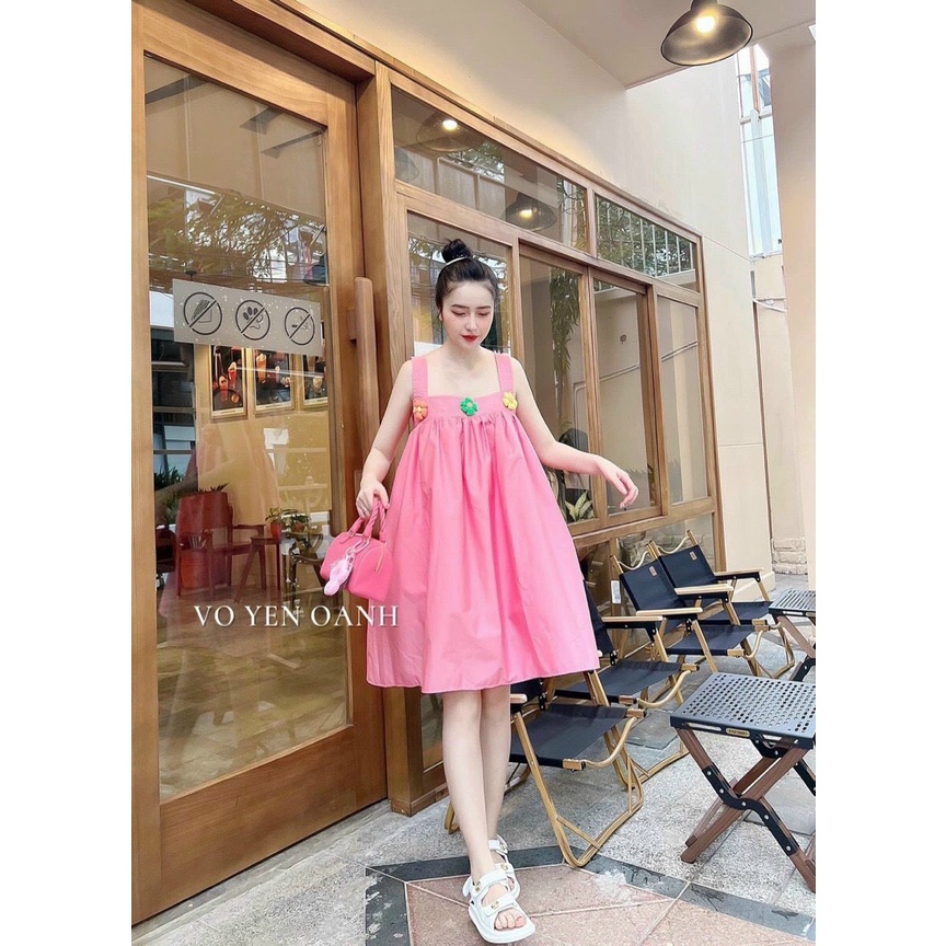 Đầm babydoll hoa cài tiểu thư công chúa dáng xoè đi chơi dạo phố