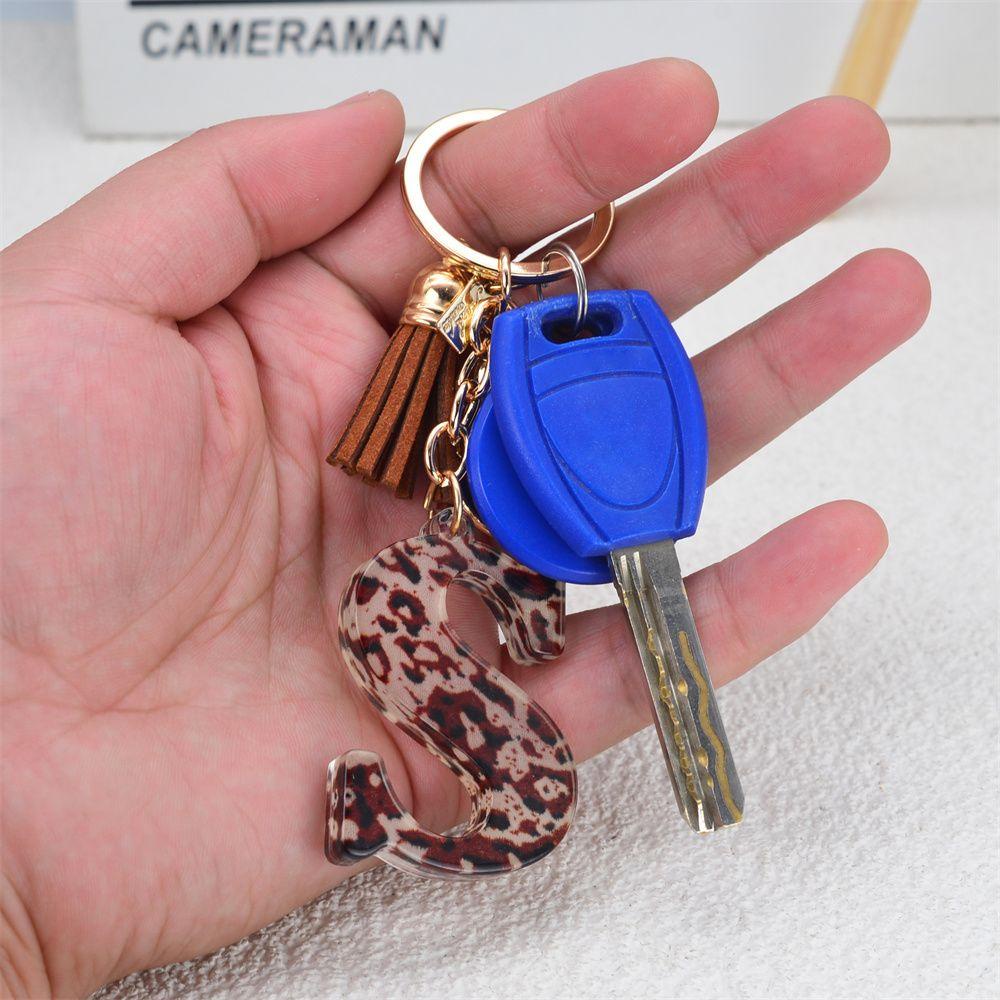 WTTLE Móc Khóa Hình Con Báo Màu Sắc Tuyến Tính Kèm Bóng Lông Xinh Xắn