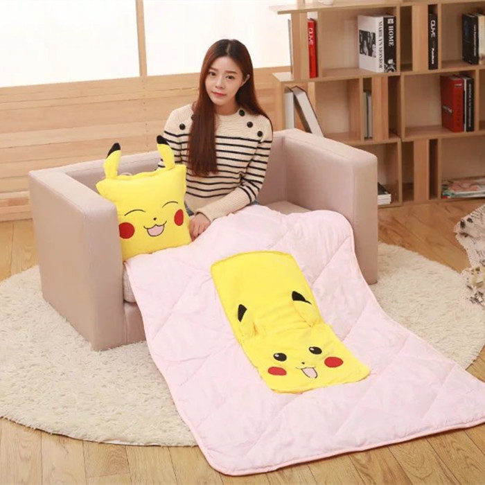 Bộ Chăn Gối 3 Trong 1 Đa Năng Hình Pikachu Xinh Xắn Thẻ