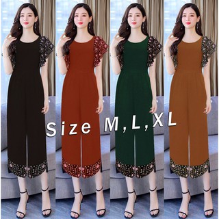 Jumpsuit nữ ống suông tay bèo phối họa tiết j1008