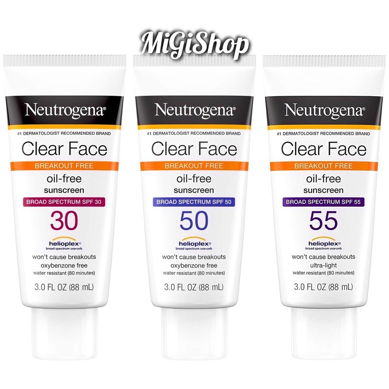 [Hàng Mỹ] Kem Chống Nắng Cho Da Dầu Mụn Neutrogena Clear Face Oil Free Sunscreen 88ml