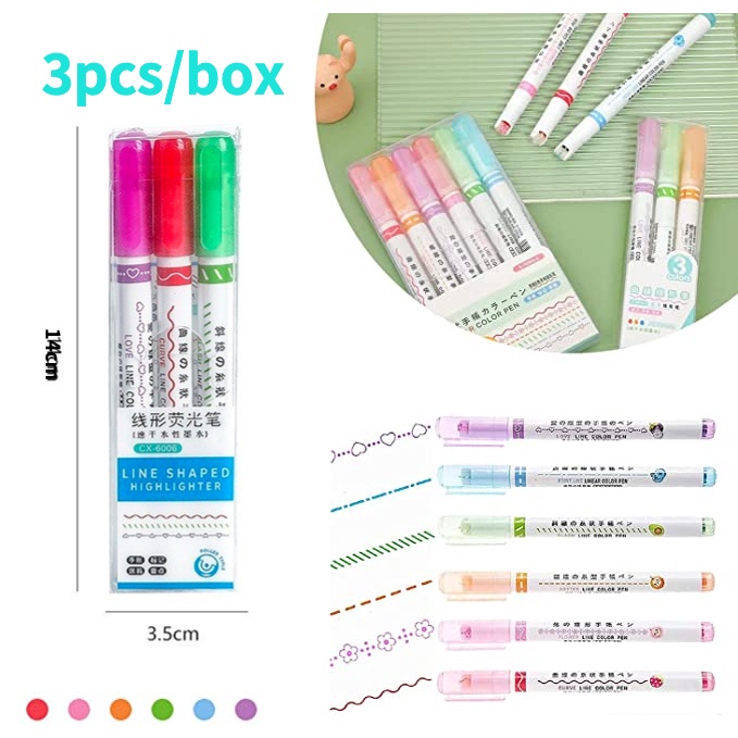 Set 3 Bút Đánh Dấu Dạng Cong Nhanh Khô Nhiều Màu Sắc