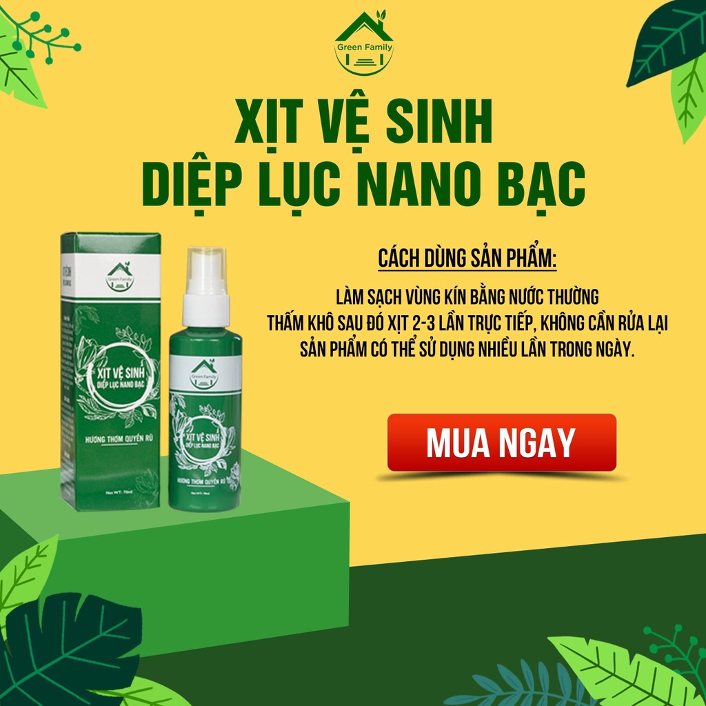 Xịt Diệp Lục Nano Bạc Kháng Khuẩn, Giảm Mùi Hôi, Ngứa Ngáy, Phòng Ngừa Viêm Nhiễm, Nấm Ngứa – Hàng Chính Hãng chai 70ml