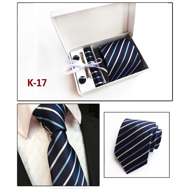 Bộ Cà Vạt + Khăn Quàng Cổ + Túi Xách Hình Vuông Nhỏ 8cm Thời Trang Cho Nam