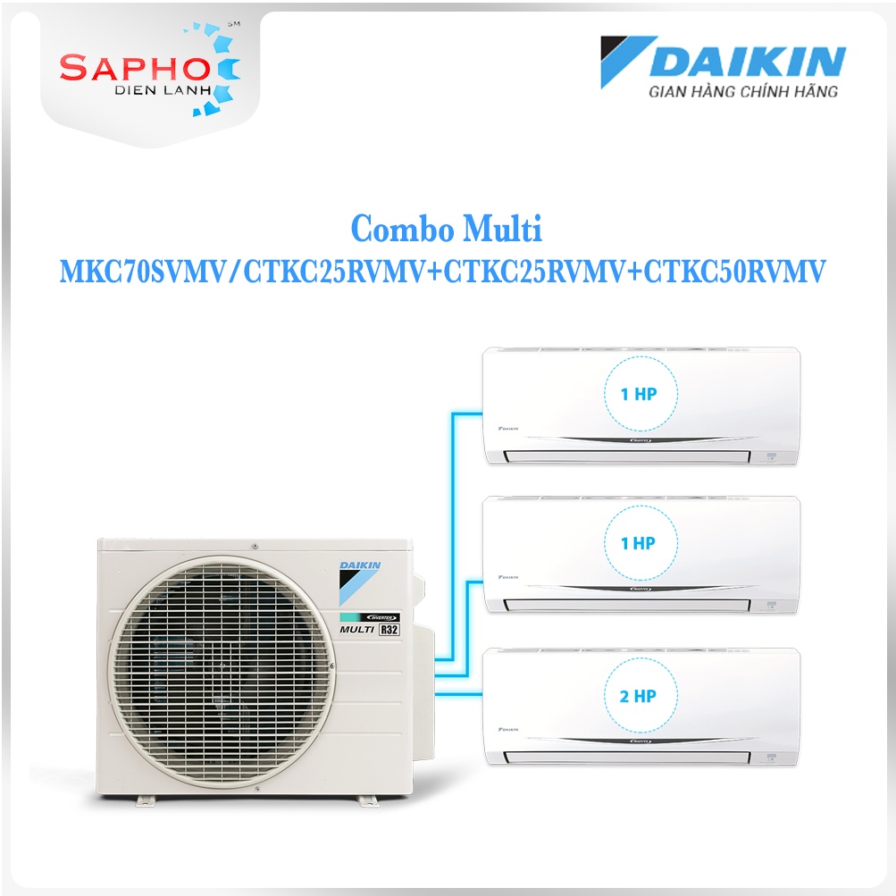 Máy lạnh Daikin Multi S Combo MKC70/1.0HP+1.0HP+2.0HP Inverter Gas R32 Model 2021 Thái Lan Chính Hãng