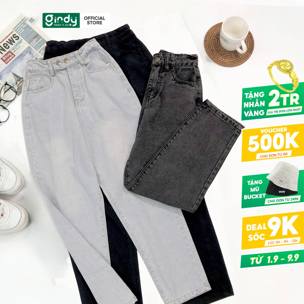 Quần baggy nữ jean chun bò basic mềm ống suông nhiều màu GINDY thời trang công sở học sinh sinh viên xuân hè Q024