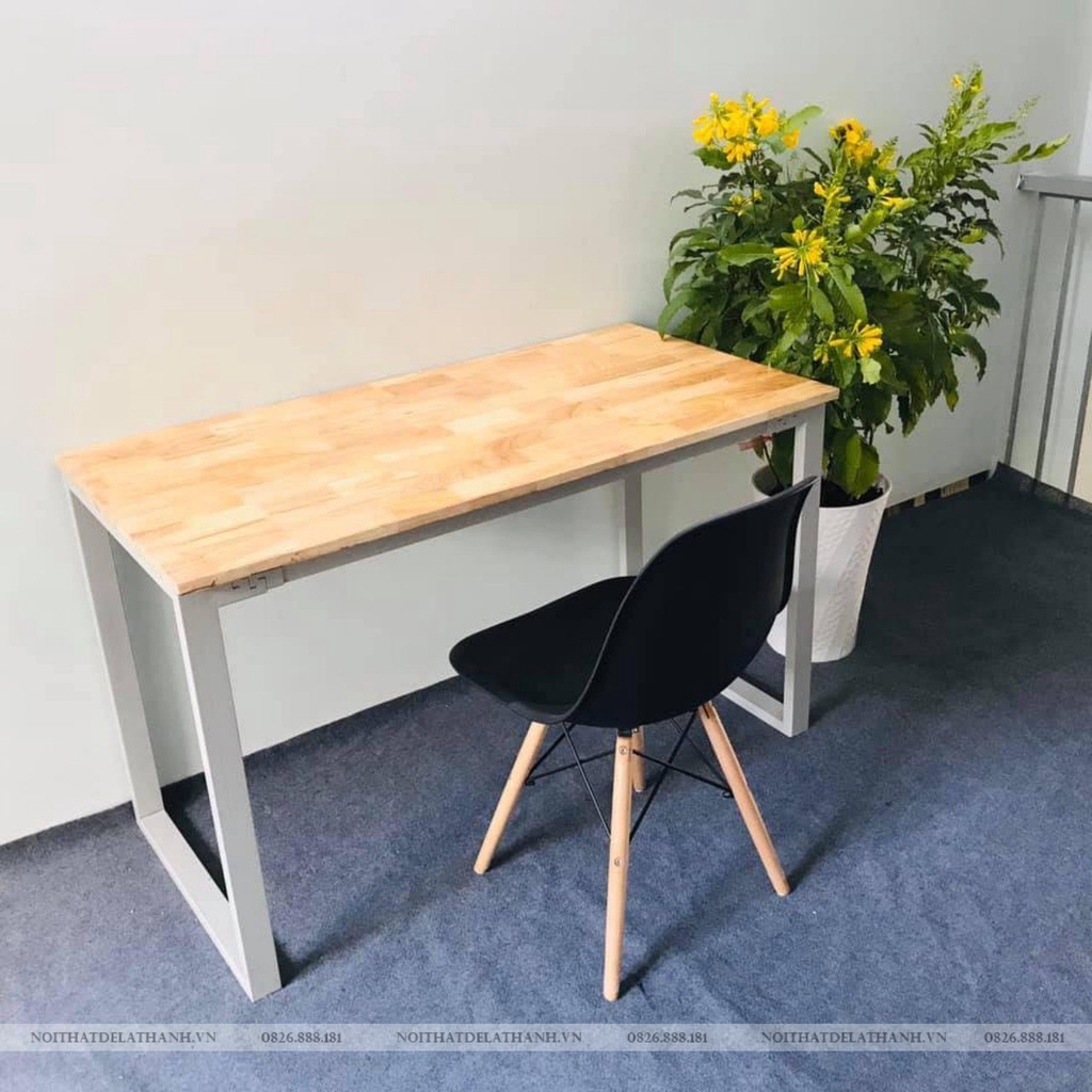 Bàn Chân Sắt Vuông Chữ U, Mặt Gỗ Cao Su Hình Chữ Nhật 60x120cm Chống Nước, Bàn Ăn, Làm Việc, Học Sinh, Văn Phòng