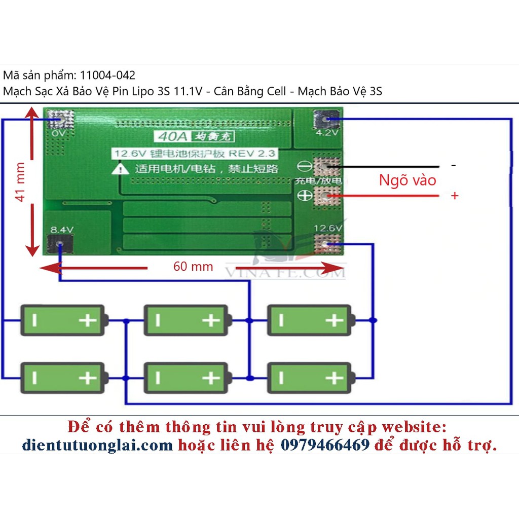 BN. Mạch 3S 12,6V - 40A -60A balance  cân bằng cao cấp , sạc và bảo vệ pin Li-ion 3.7V.