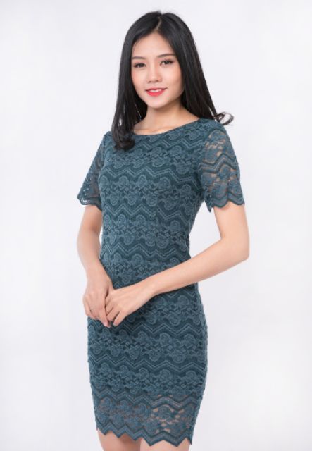 ZERASY - Đầm ren body tay ngắn màu xám - 2018007