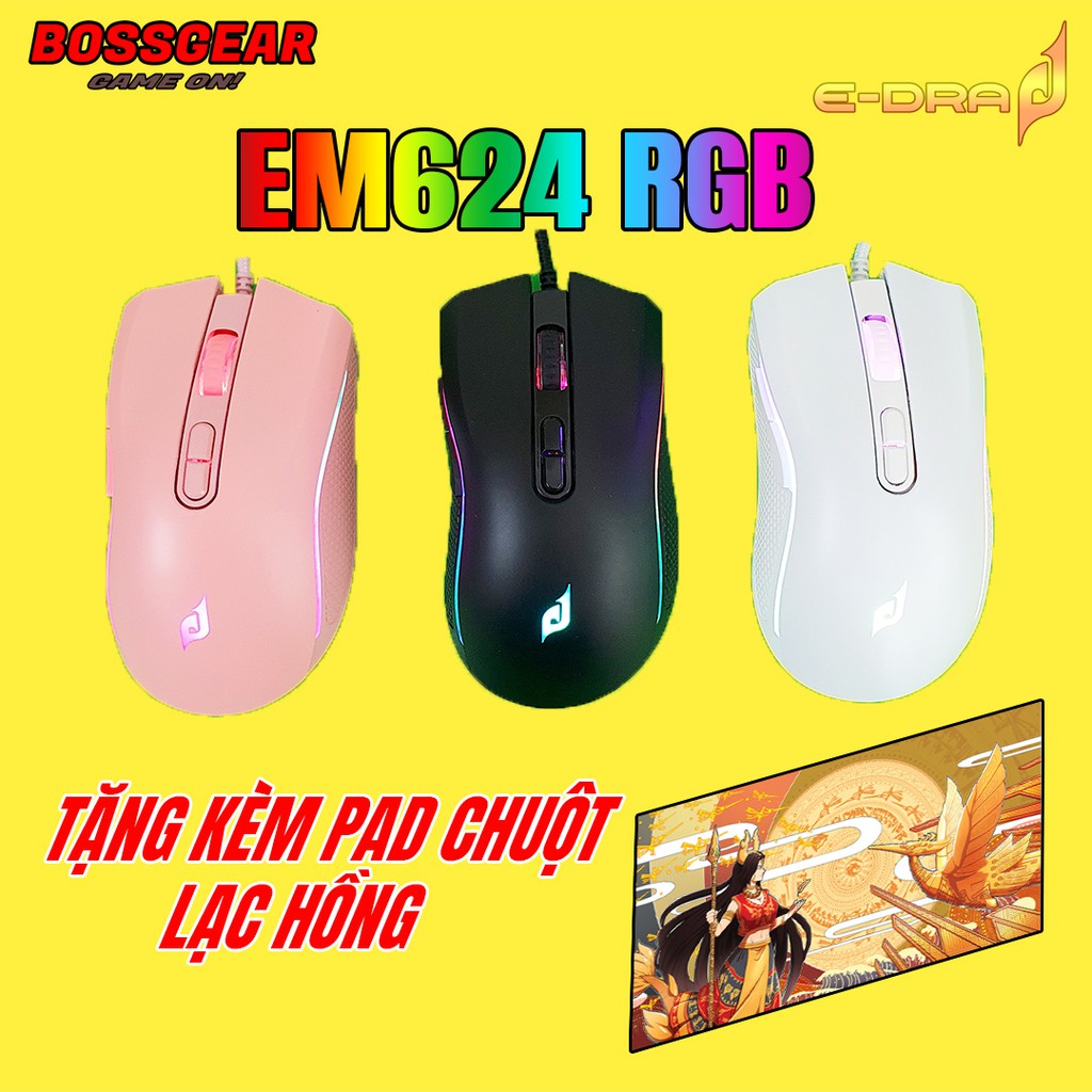 Chuột Gaming EDRA EM624 LED RGB 12000 DPI Tặng Kèm Lót Chuột