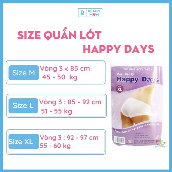 Quần Lót Giấy Cotton |1 Túi 5 chiếc | Dùng 1 Lần | Đáy Quần 2 Lớp | Happy Days | Dùng Khi Đi Du Lịch| Mẹ Bầu Đi Sinh