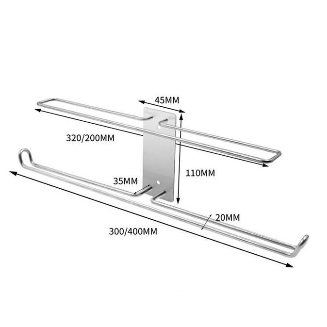 Giá treo móc áo kẹp áo dán tường dài 30 và 40cm 2 tầng treo được 50 móc áo chất liệu inox cao cấp