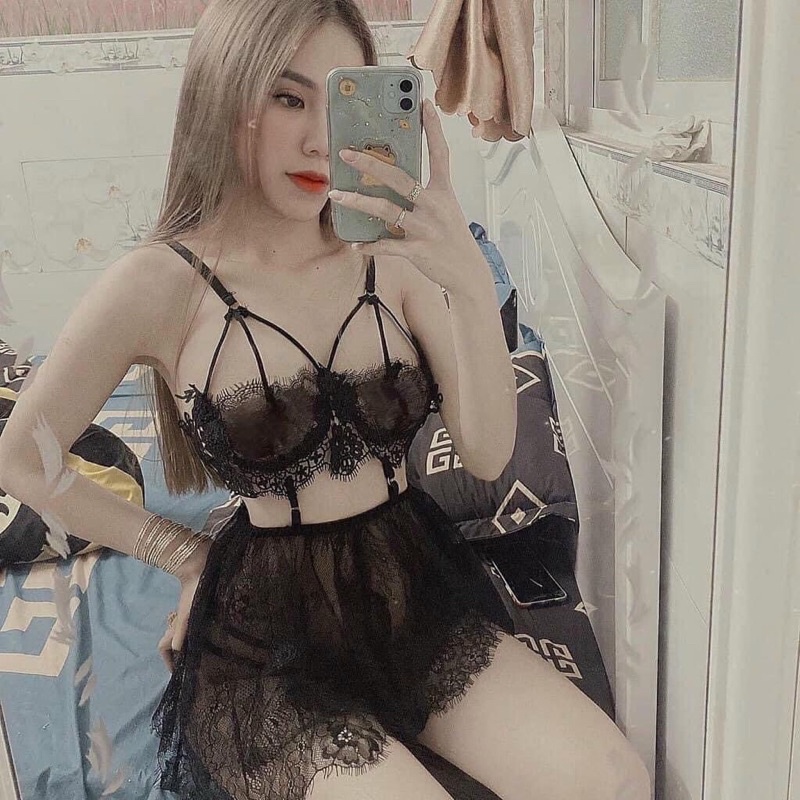 Váy ngủ ren sexy hai lớp (Ảnh thật)