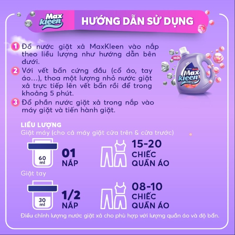 Combo Túi nước giặt xả MaxKleen 2.4kg/2.2kg + Túi nước lau sàn MaxKleen 600g