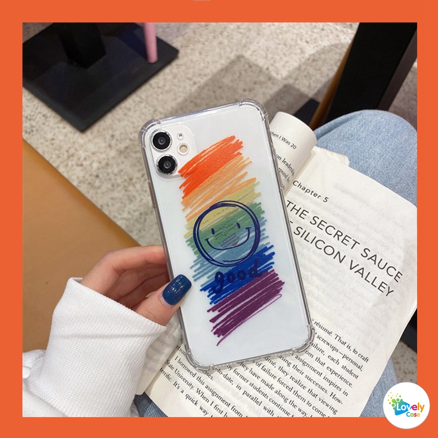 Ready Stock Samsung A12 S21 5G A21s A71 A51 A70 S20 A50 A30s A50s A30 A20 A10 J7 Prime Cute Cartoon Rainbow Smiley Four Corners Anti-fall Clear TPU Soft Phone Case Protective Cover