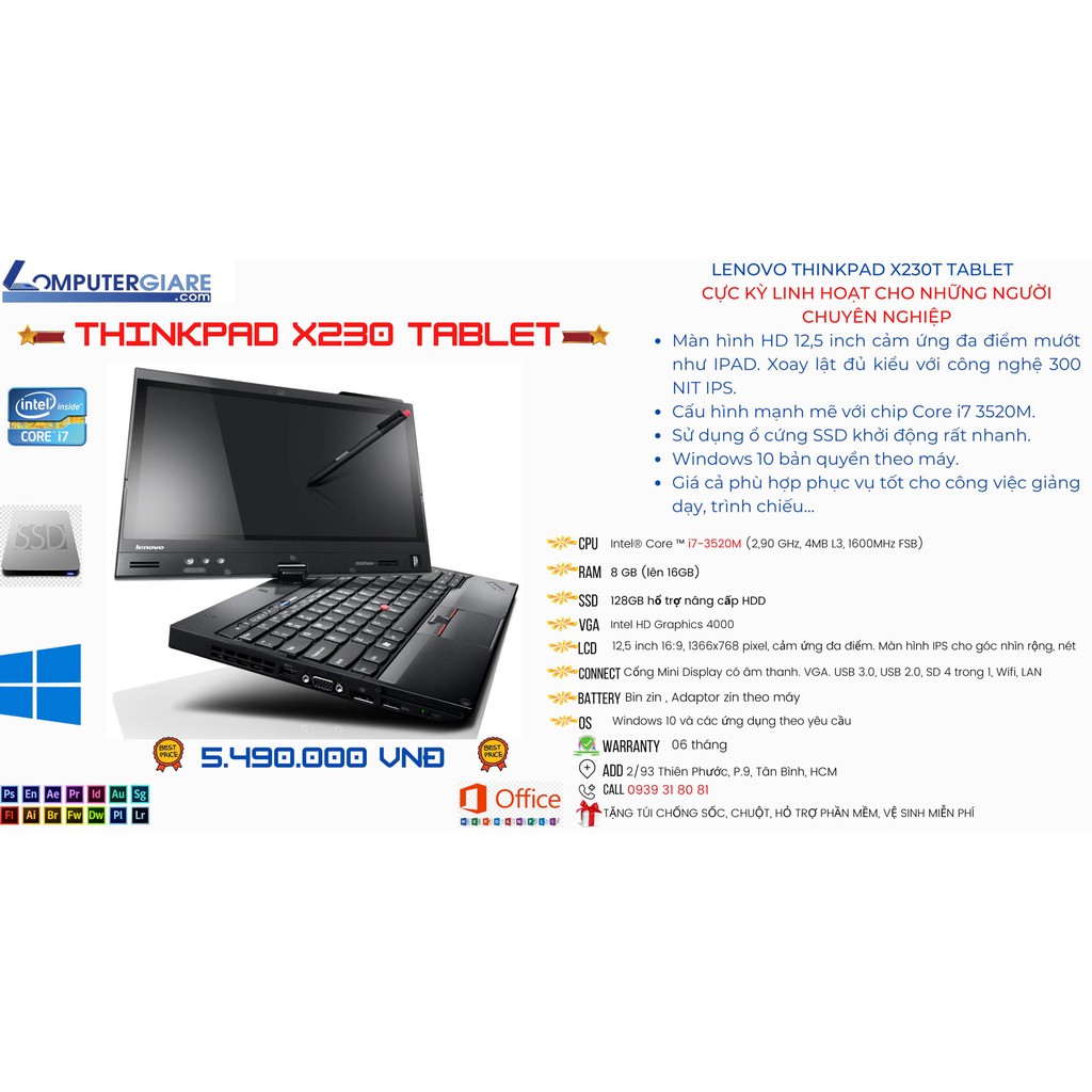 Laptop Lenovo Thinkpad X230T-siêu bền- Dòng Tablet cảm ứng đa điểm, xoay lật đủ kiểu