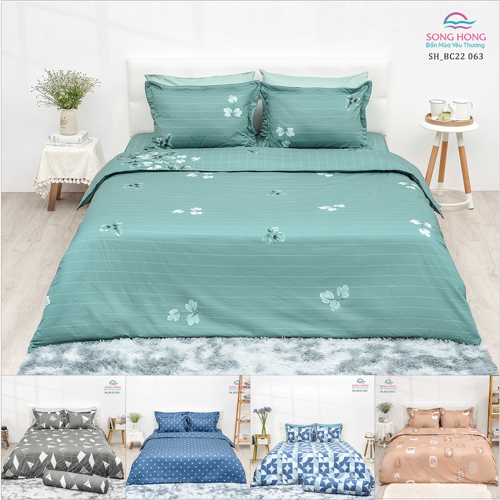 Bộ chăn ga gối 1.8mx2m (ga không chần) + Vỏ chăn đông - Chất cotton - Sông Hồng chính hãng.