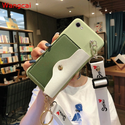 Ốp điện thoại nhựa mềm tích hợp ví đựng thẻ và dây đeo xinh xắn cho Vivo V11i Y17 Y11 Y12 Y71 V5 V5S Lite Y55