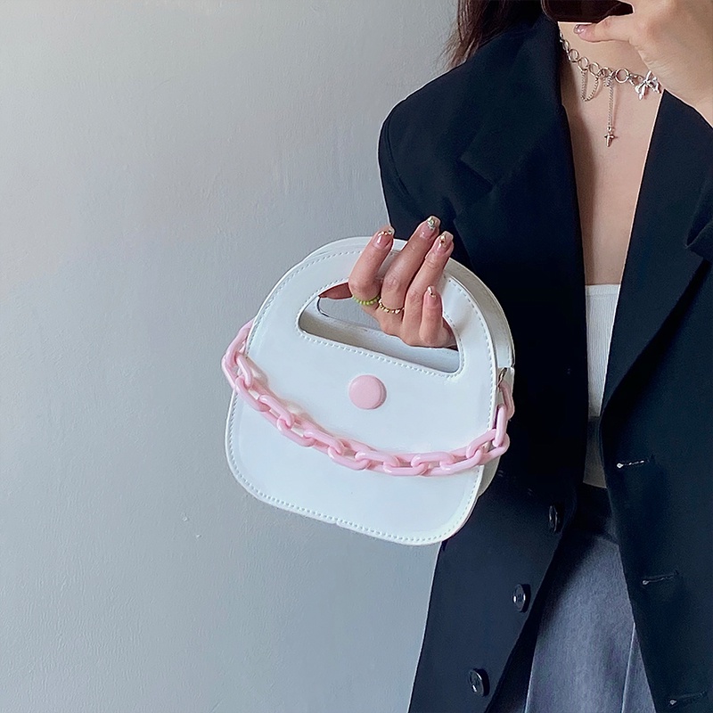 IELGY Túi Đeo Vai Dáng Tròn Nhỏ Màu Sắc Tương Phản Thời Trang Cho Nữ