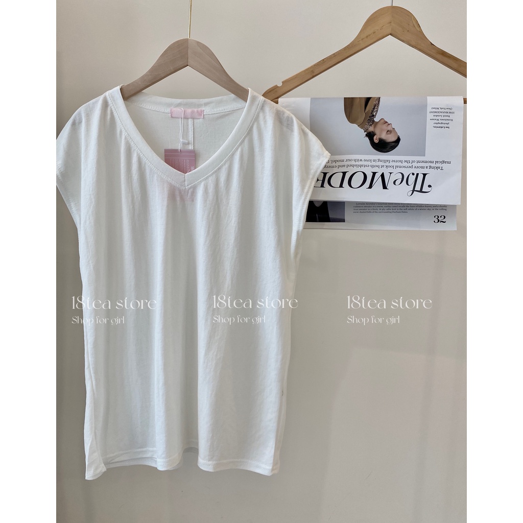 Áo thun cổ tim tay hến kiểu dáng basic thời trang thun lạnh co giãn tốt 2 màu trắng đen Thời Trang B.Y Tea Clothing