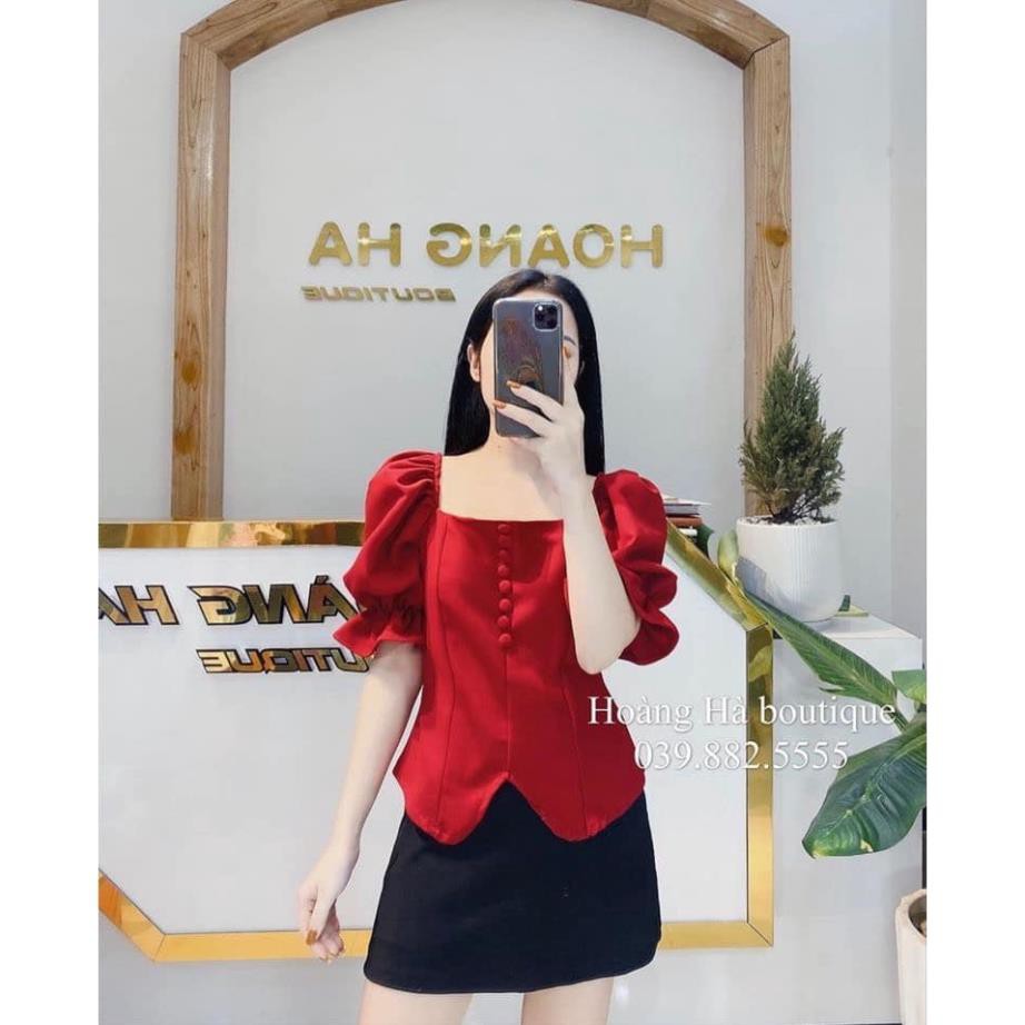 Áo khuy Cổ vuông tay bồng mới xinh xắn