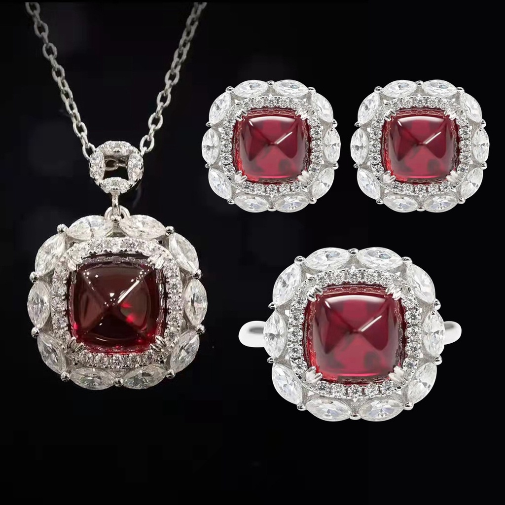 Bộ Dây Chuyền Mặt Đá Ruby Màu Đỏ Sang Trọng Cho Nữ-JHS2-S