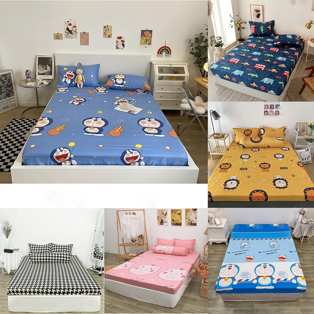 Ga trải giường cotton poly kèm 2 vỏ gối đầu 45x65cm Mẫu Doreamon - Zingzingmart