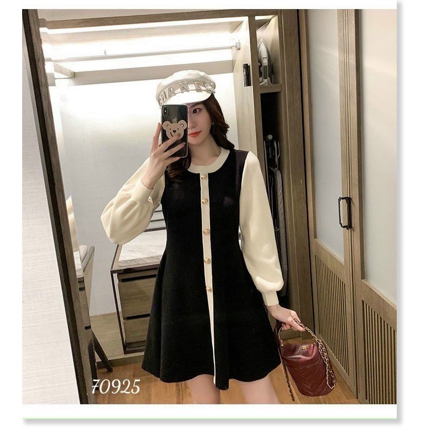 ĐẦM SUÔNG NỮ TAY DÀI BỒNG PHỐI NÚT PHONG CÁCH TIỂU THƯ SANG TRỌNG ĐỦ SIZE S M L XL XXL