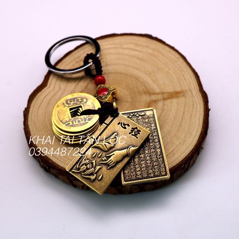 Móc khoá xu ngũ đế và thẻ khác Bát Nhã Tâm Kinh bằng đồng