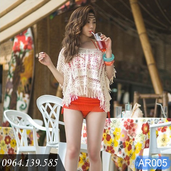 Áo ren nữ đi biển đẹp, áo lưới cánh dơi tua rua thời trang, mặc ngoài bikini, maxi, croptop... chất ren đẹp | AR005