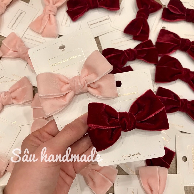 Kẹp tóc nơ nhung handmade cho bé