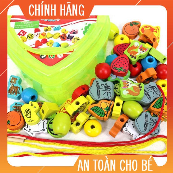 (Giá Rẻ Nhất) Đồ Chơi Xâu hạt gỗ - luồn dây xâu hạt hộp hình trái tim